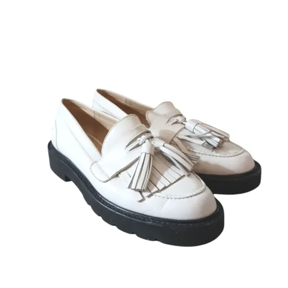 Stuart Weitzman Chunky Cream Leather Loafers Women's Off White Lug Sole Flats 6
