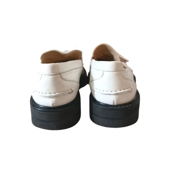 Stuart Weitzman Chunky Cream Leather Loafers Women's Off White Lug Sole Flats 6