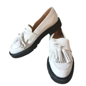 Stuart Weitzman Chunky Cream Leather Loafers Women's Off White Lug Sole Flats 6