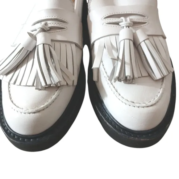 Stuart Weitzman Chunky Cream Leather Loafers Women's Off White Lug Sole Flats 6