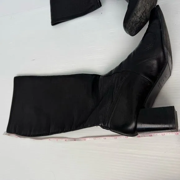 Stuart Weitzman leather knee high pull on heeled boots black size 9.5