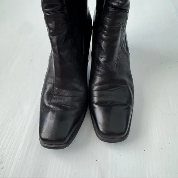 Stuart Weitzman leather knee high pull on heeled boots black size 9.5