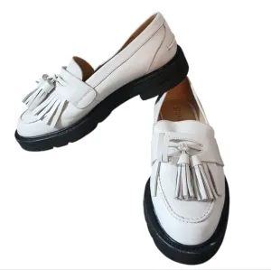 Stuart Weitzman Mila Lift Ivory Leather Tassel Loafers Lug Sole Flats size 6