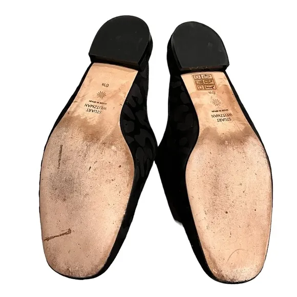 Stuart Weitzman Mulearky Black Leopard Print Flats Slides Mules size 6.5