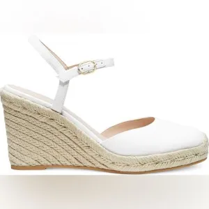 Stuart Weitzman mykonos canvas wedge Espadrilles white closed toes sandals Sz 10