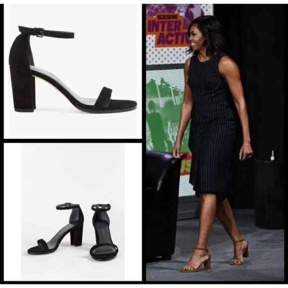 Stuart Weitzman Nearlynude Black Ankle Strap Sandals 10.5 M