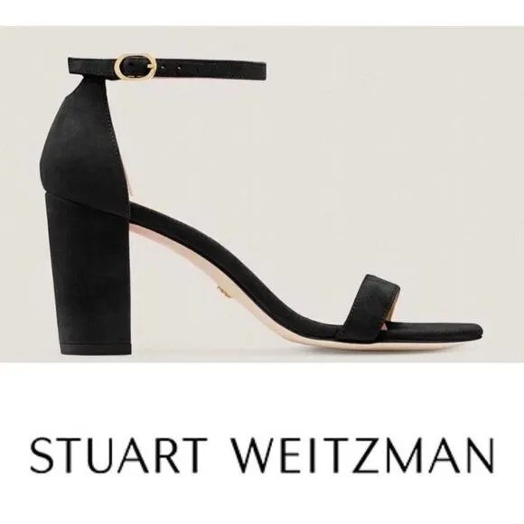Stuart Weitzman Nearlynude Black Ankle Strap Sandals 10.5 M
