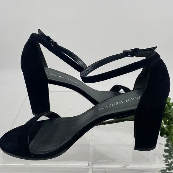 Stuart Weitzman Nearlynude Black Ankle Strap Sandals 10.5 M