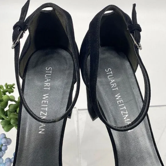 Stuart Weitzman Nearlynude Black Ankle Strap Sandals 10.5 M