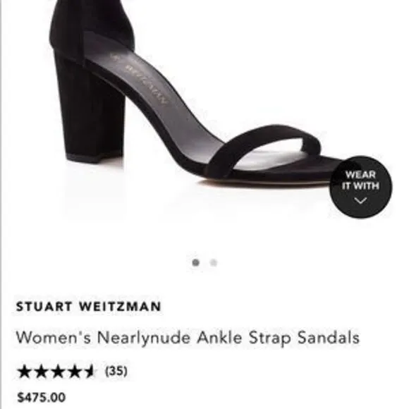Stuart Weitzman Nearlynude Black Ankle Strap Sandals 10.5 M