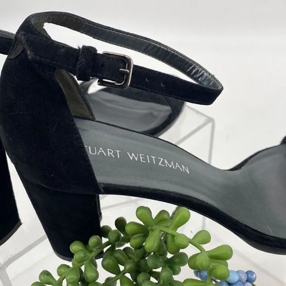 Stuart Weitzman Nearlynude Black Ankle Strap Sandals 10.5 M