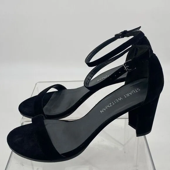 Stuart Weitzman Nearlynude Black Ankle Strap Sandals 10.5 M