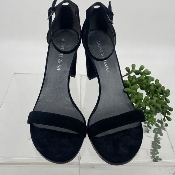 Stuart Weitzman Nearlynude Black Ankle Strap Sandals 10.5 M