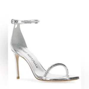 Stuart Weitzman Nudistcurve Glam Metallic Crystal Ankle-Strap Sandals