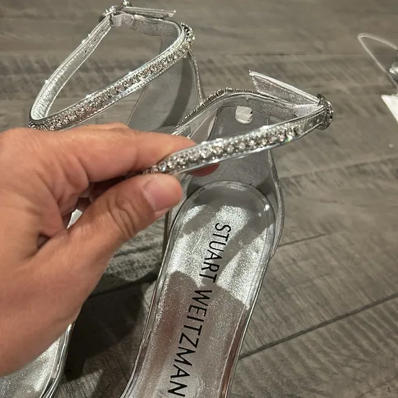Stuart Weitzman Nudistcurve Glam Metallic Crystal Ankle-Strap Sandals