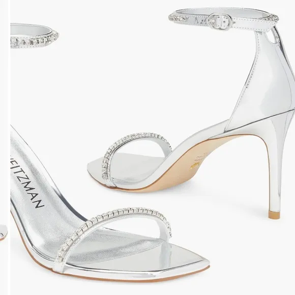 Stuart Weitzman Nudistcurve Glam Metallic Crystal Ankle-Strap Sandals