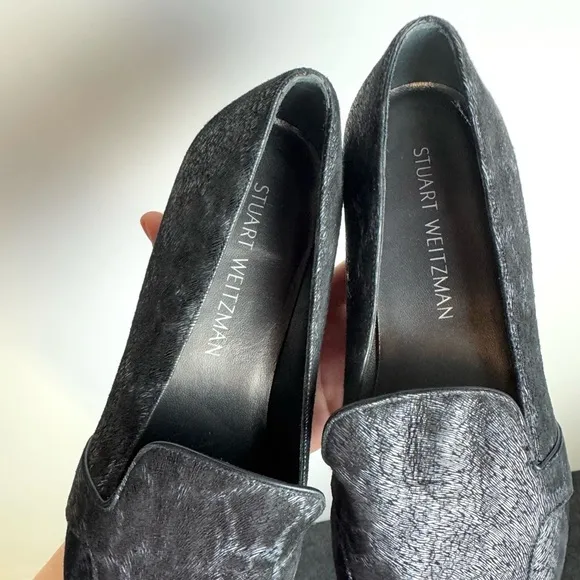 Stuart Weitzman Pointed Toe Loafers Animal Print Silver Grey Size 8