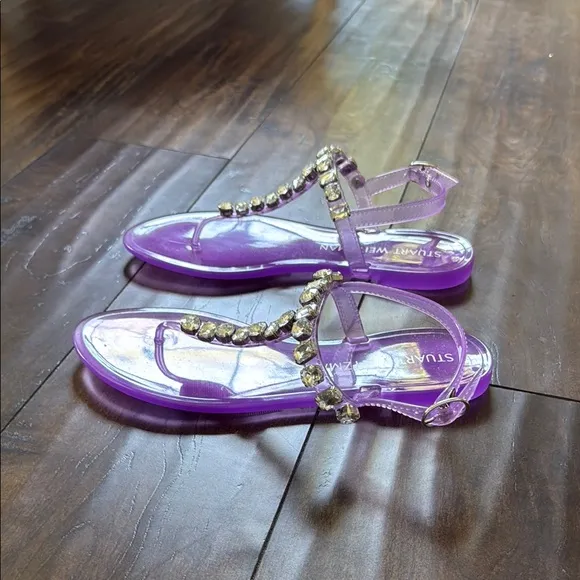 Stuart Weitzman Purple T-Strap Jelly Sandals