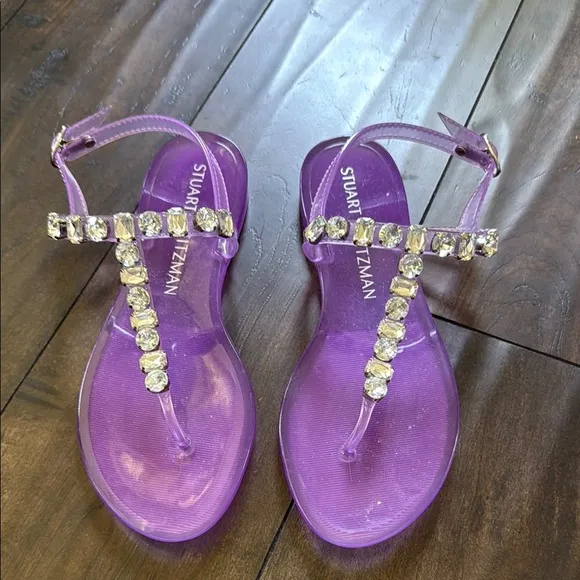 Stuart Weitzman Purple T-Strap Jelly Sandals