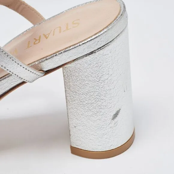 Stuart Weitzman Silver Leather Ankle Wrap Sandals Size 38.5
