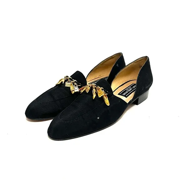 STUART WEITZMAN | Vintage 1980s black nylon charm bracelet d’Orsay loafers