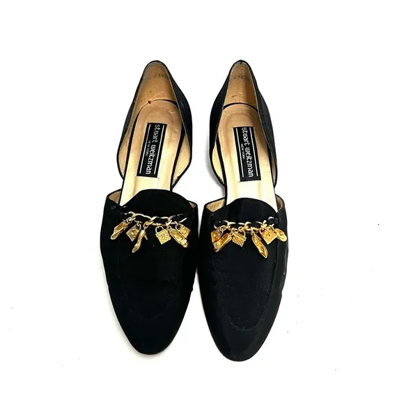STUART WEITZMAN | Vintage 1980s black nylon charm bracelet d’Orsay loafers