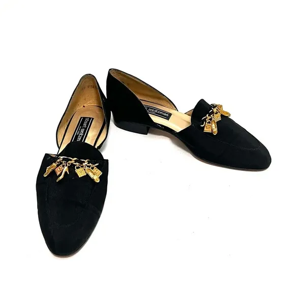 STUART WEITZMAN | Vintage 1980s black nylon charm bracelet d’Orsay loafers