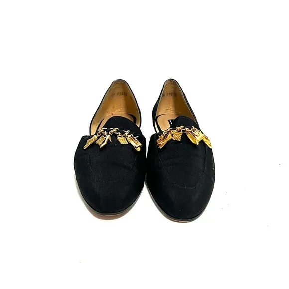 STUART WEITZMAN | Vintage 1980s black nylon charm bracelet d’Orsay loafers