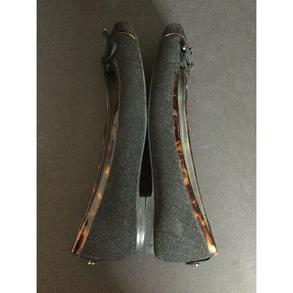 Stuart Weitzman Womens Black Tortoise Shell Trim Ballet Flats Size 7 M Made In S
