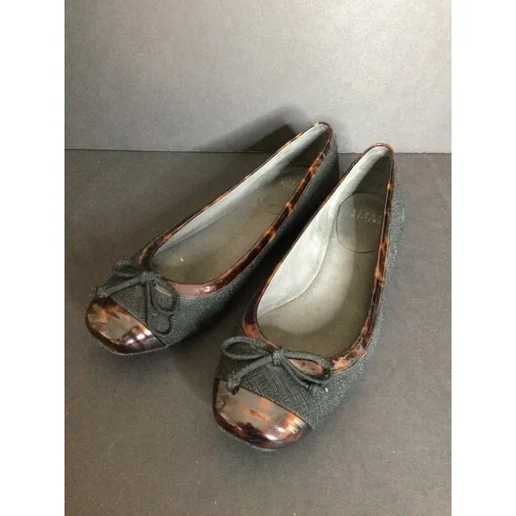 Stuart Weitzman Womens Black Tortoise Shell Trim Ballet Flats Size 7 M Made In S