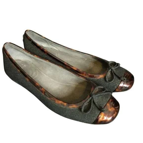 Stuart Weitzman Womens Black Tortoise Shell Trim Ballet Flats Size 7 M Made In S