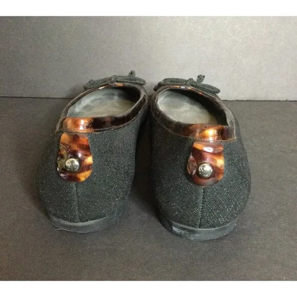 Stuart Weitzman Womens Black Tortoise Shell Trim Ballet Flats Size 7 M Made In S