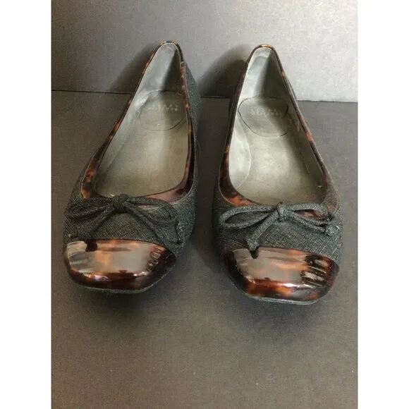 Stuart Weitzman Womens Black Tortoise Shell Trim Ballet Flats Size 7 M Made In S