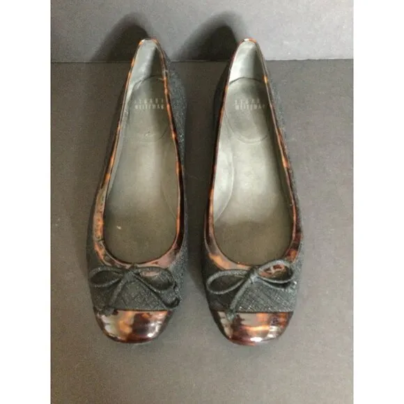Stuart Weitzman Womens Black Tortoise Shell Trim Ballet Flats Size 7 M Made In S