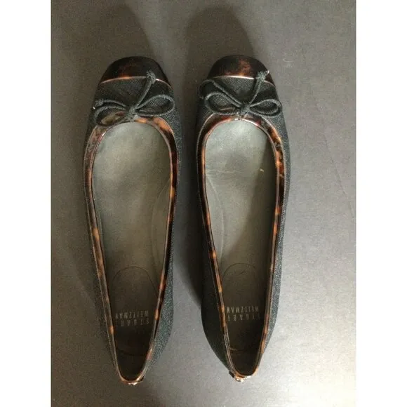 Stuart Weitzman Womens Black Tortoise Shell Trim Ballet Flats Size 7 M Made In S
