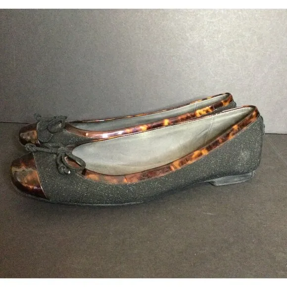 Stuart Weitzman Womens Black Tortoise Shell Trim Ballet Flats Size 7 M Made In S
