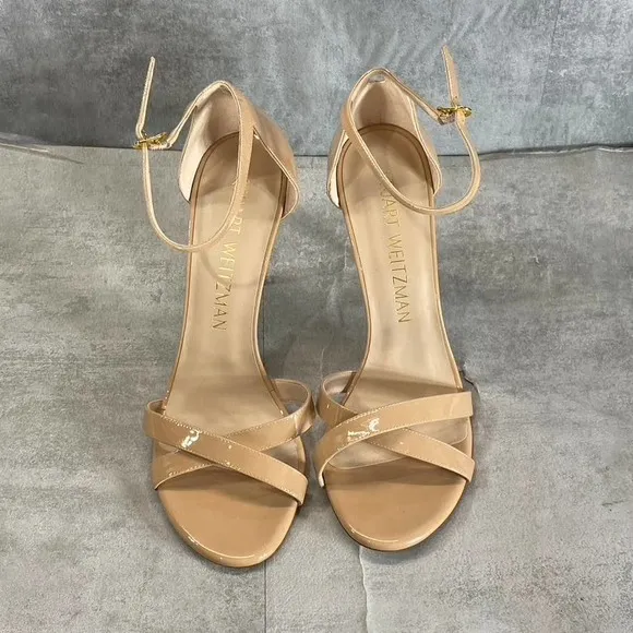 Stuart Weitzman Women's Nude Cross-Strap Round-Toe Ankle-Strap Sandals SZ 11