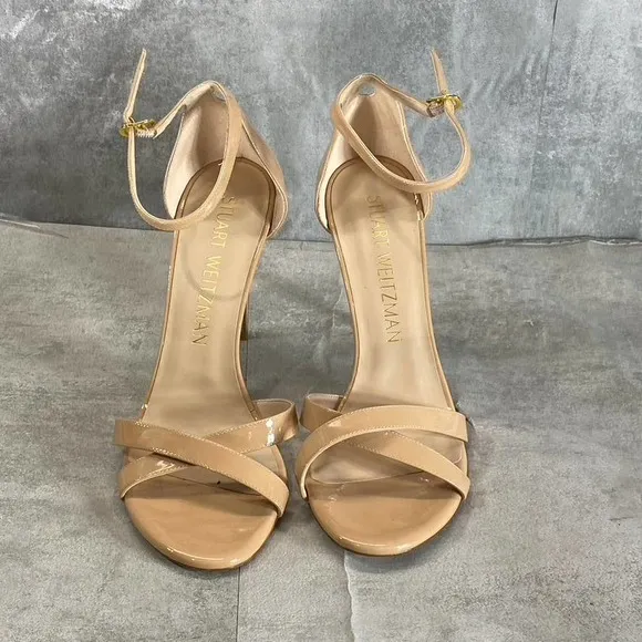 Stuart Weitzman Women's Nude Cross-Strap Round-Toe Ankle-Strap Sandals SZ 11