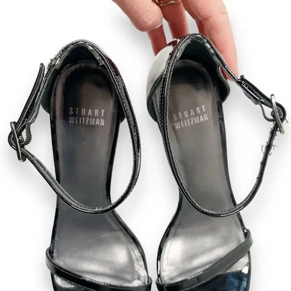 Stuart Weitzman Black Leather Ankle Strap Open Toe High Heeled Sandals Size 7 M
