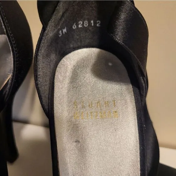 Stuart Weitzman Black Peau de Soie Ribbon Ankle Wrap Heeled Sandals Sz.8 $495