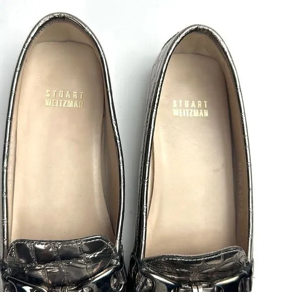 Stuart Weitzman Metallic Croc Embossed Topstitch Moccasin Loafer With Tassel 7,5