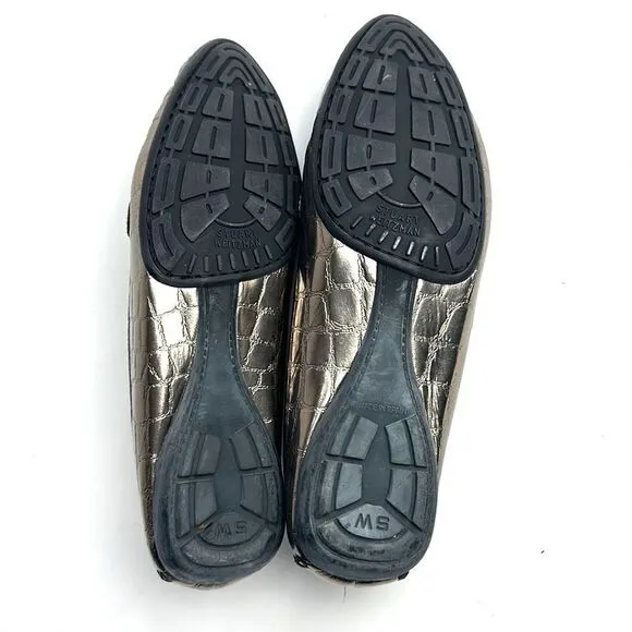 Stuart Weitzman Metallic Croc Embossed Topstitch Moccasin Loafer With Tassel 7,5
