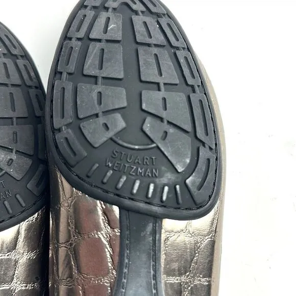 Stuart Weitzman Metallic Croc Embossed Topstitch Moccasin Loafer With Tassel 7,5