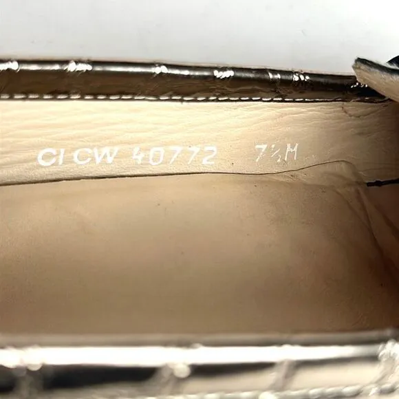 Stuart Weitzman Metallic Croc Embossed Topstitch Moccasin Loafer With Tassel 7,5