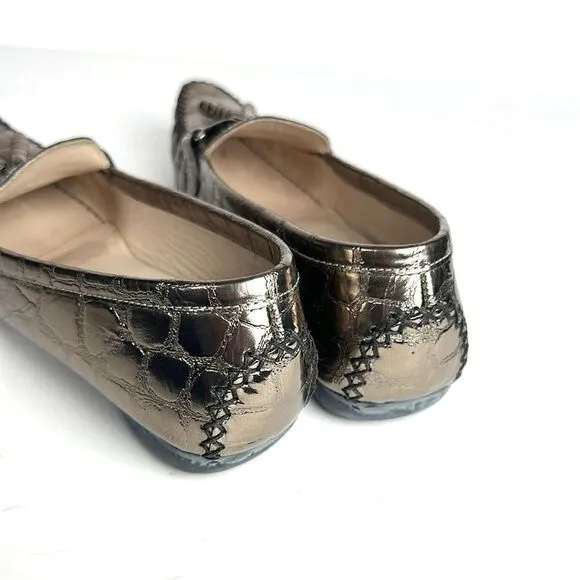 Stuart Weitzman Metallic Croc Embossed Topstitch Moccasin Loafer With Tassel 7,5