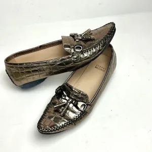 Stuart Weitzman Metallic Croc Embossed Topstitch Moccasin Loafer With Tassel 7,5
