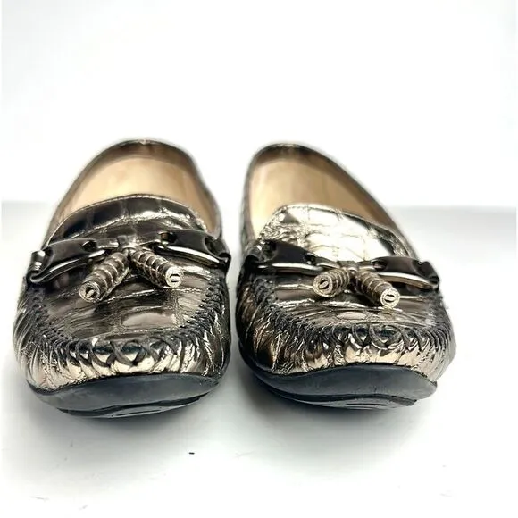 Stuart Weitzman Metallic Croc Embossed Topstitch Moccasin Loafer With Tassel 7,5