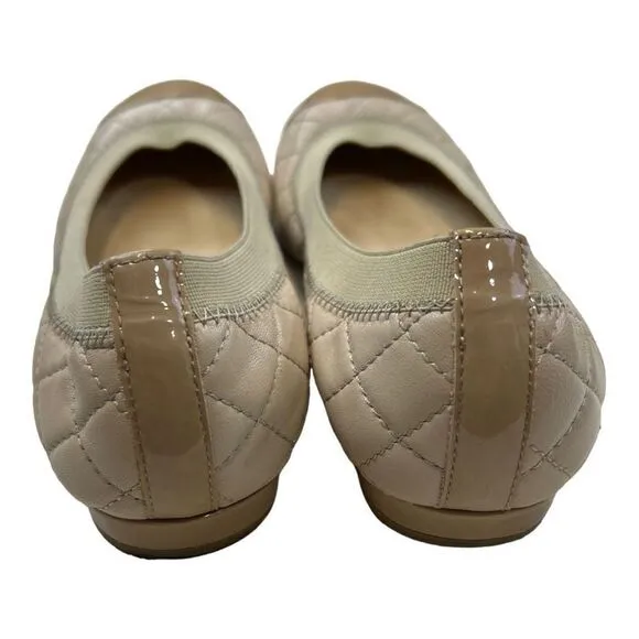 Stuart Weitzman Women's Leather Quilted Cap Toe Ballet Flats Shoes Nude Size 5M