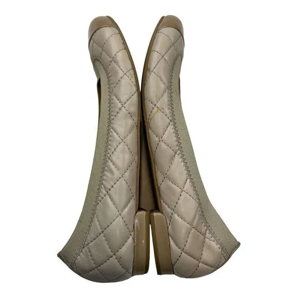 Stuart Weitzman Women's Leather Quilted Cap Toe Ballet Flats Shoes Nude Size 5M
