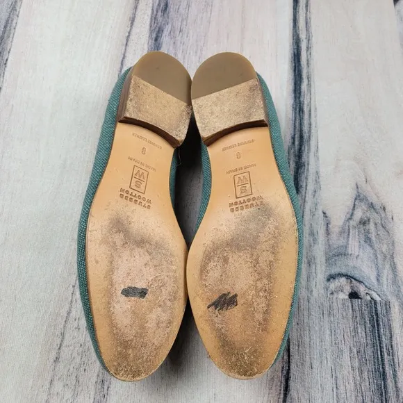 Stubbs &amp; Wootton Shoes Womens 6 Teal Loafers Flats Gator Alligator Embroidered
